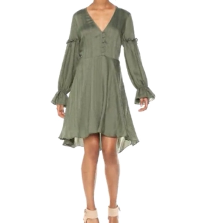 Dustyolive Long-Sleeve High-Low Jacquard Dress